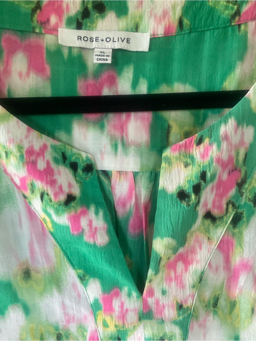 Rose & Olive Green Floral Tie-Front Peasant Blouse - Picture 7 of 11